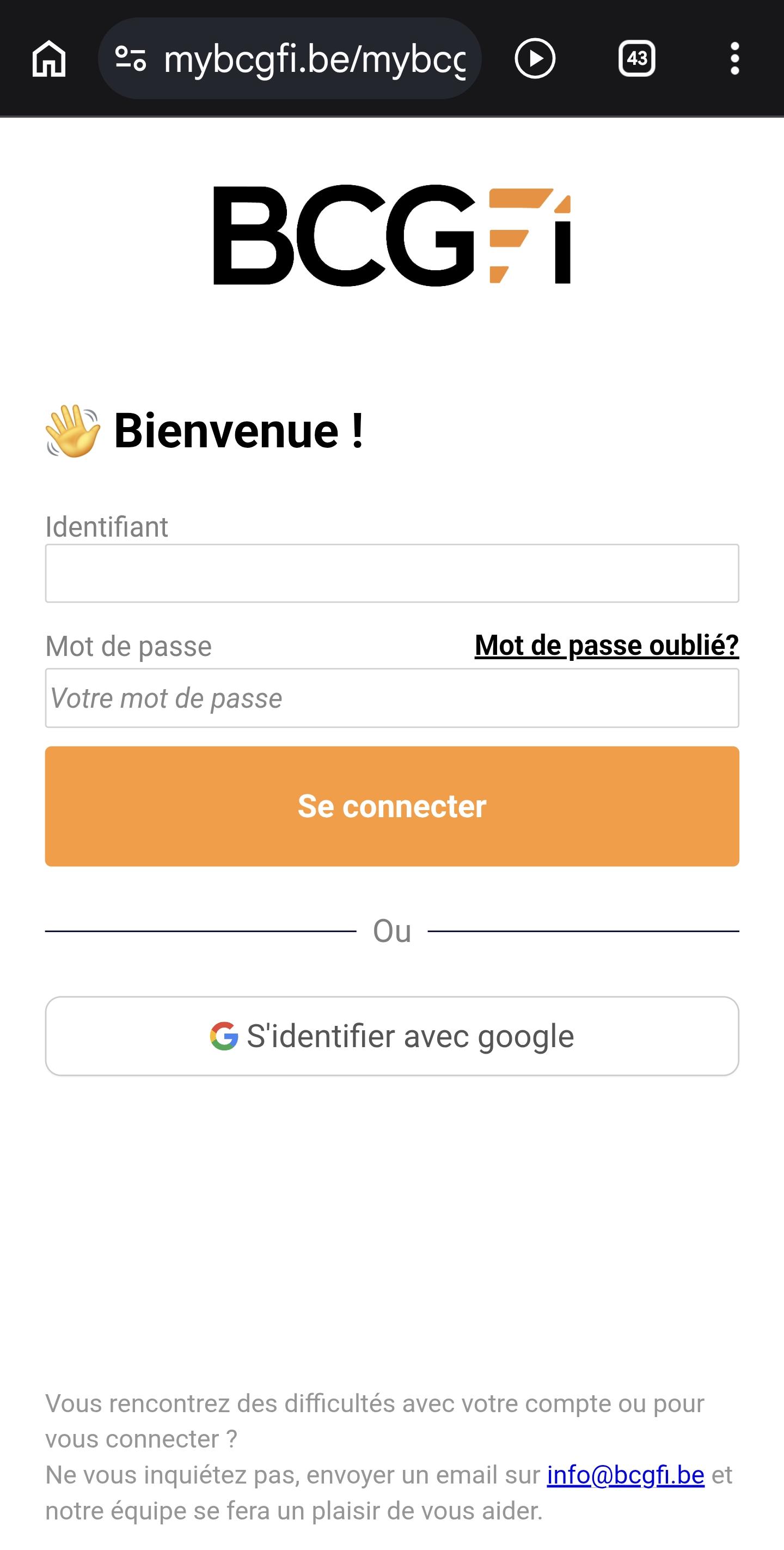 Écran de connexion à MyBCGFi