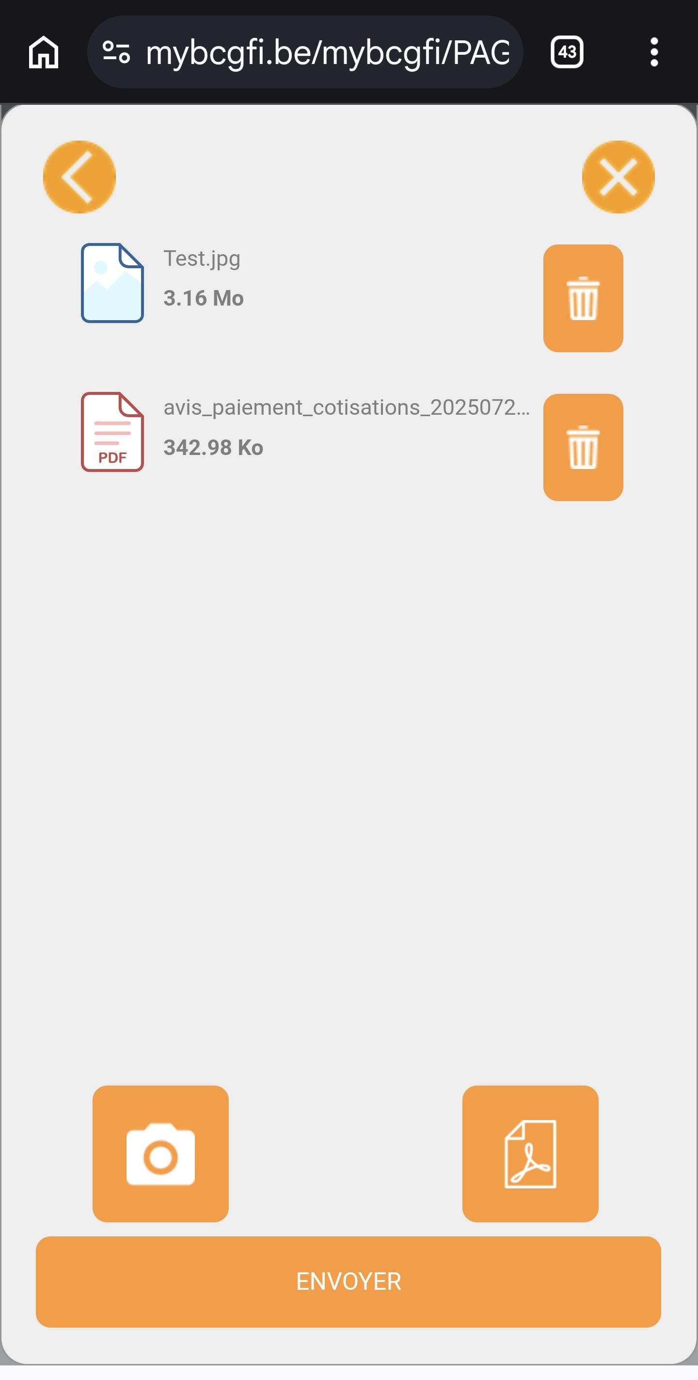 Envoi d'un document depuis MyBCGFi
