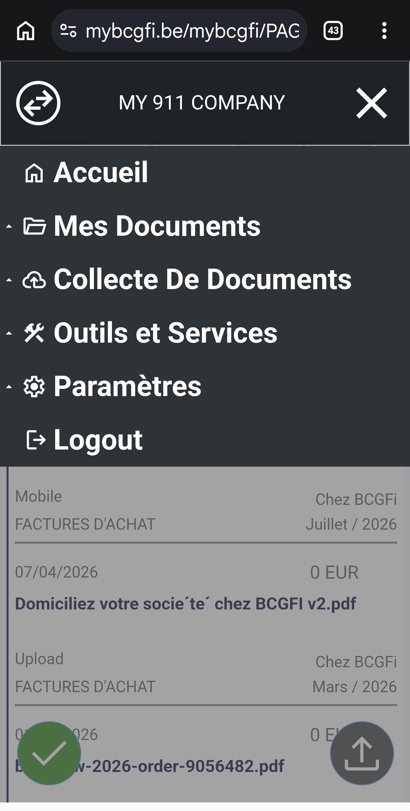Menu de navigation MyBCGFi